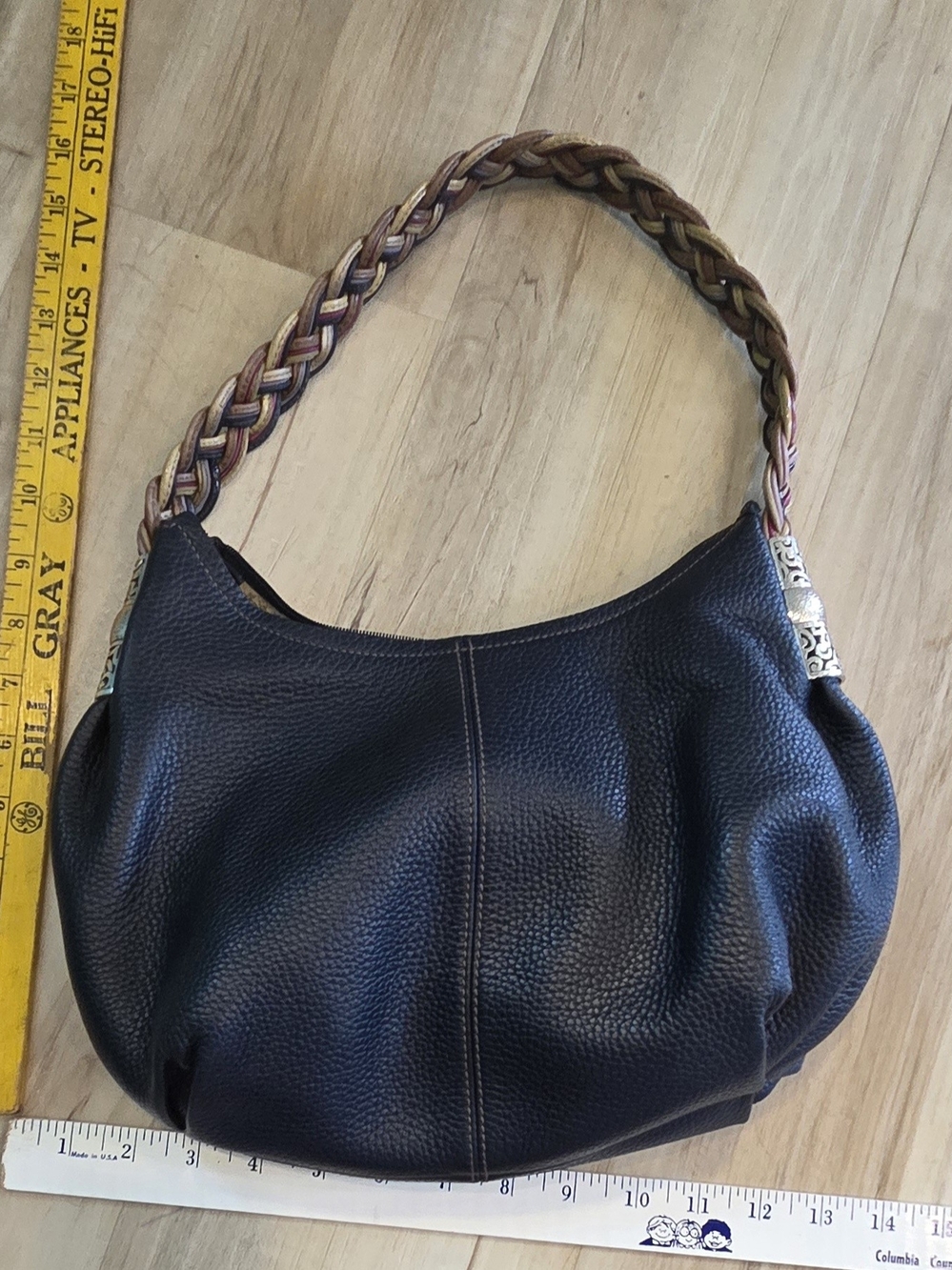 Brighton Black Pebble Shoulder Bag with Braided Tan Strap